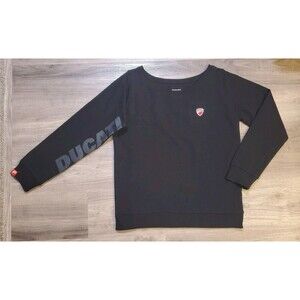 Ducati Womens Sz Large Boat Neck Sweatshirt Spellout Sleeve Black Moto Biker